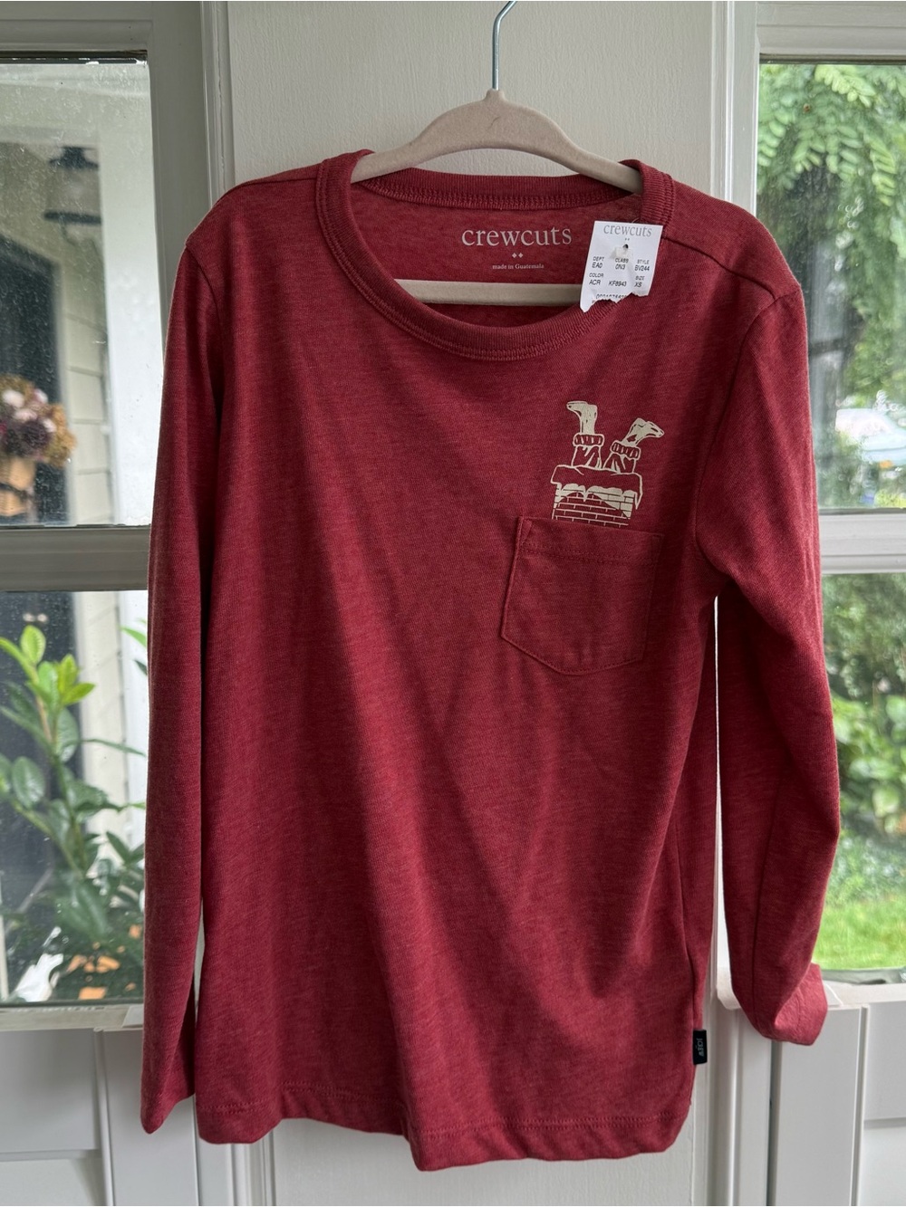 Crewcuts Boys Maroon Long Sleeve Pocket Tee with Tiny Graphic XS (4/5)